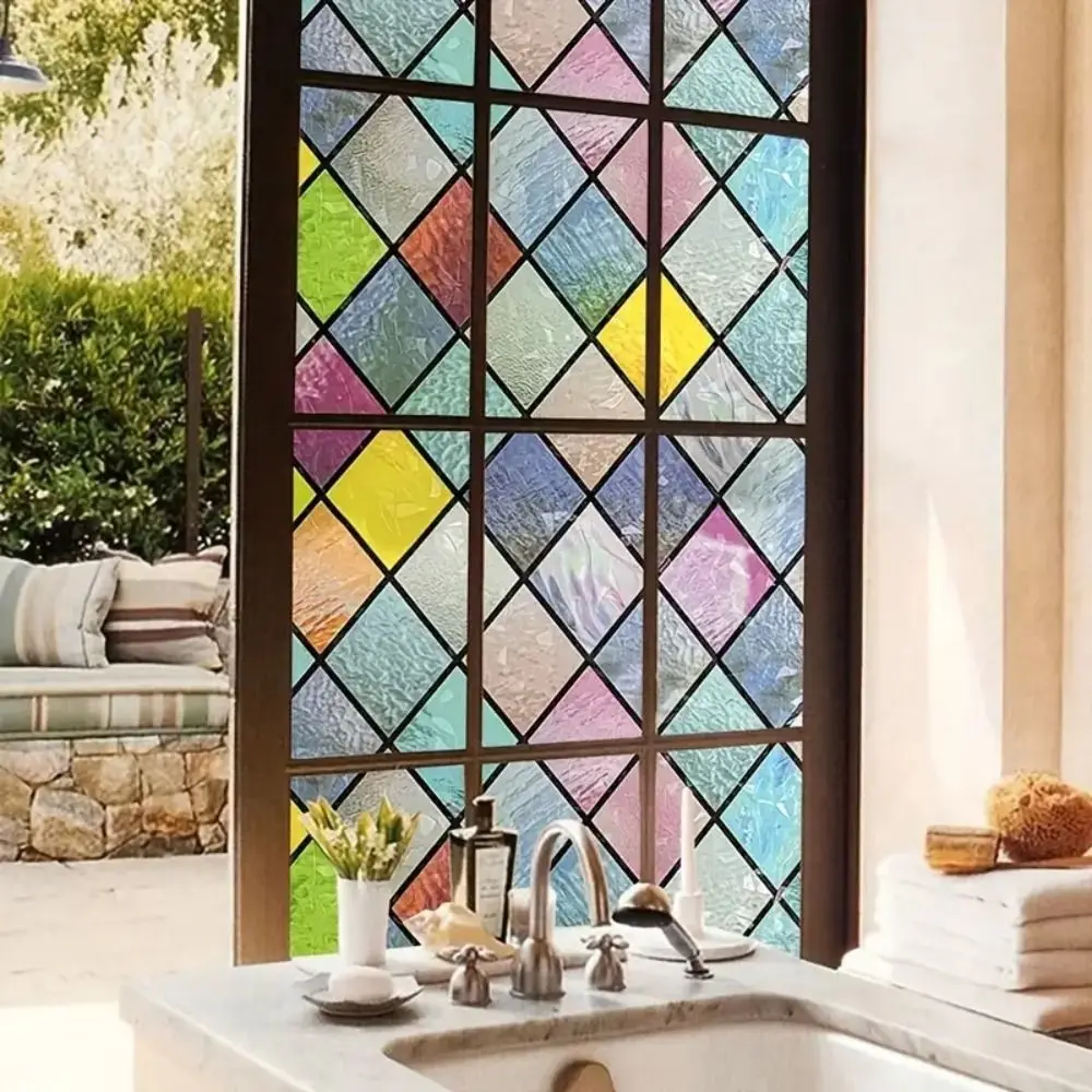 

Frosted Stained Glass Window Sticker Vintage Translucent Stained Glass Window Film Anti UV PVC Rainbow Glass Decals Stickers