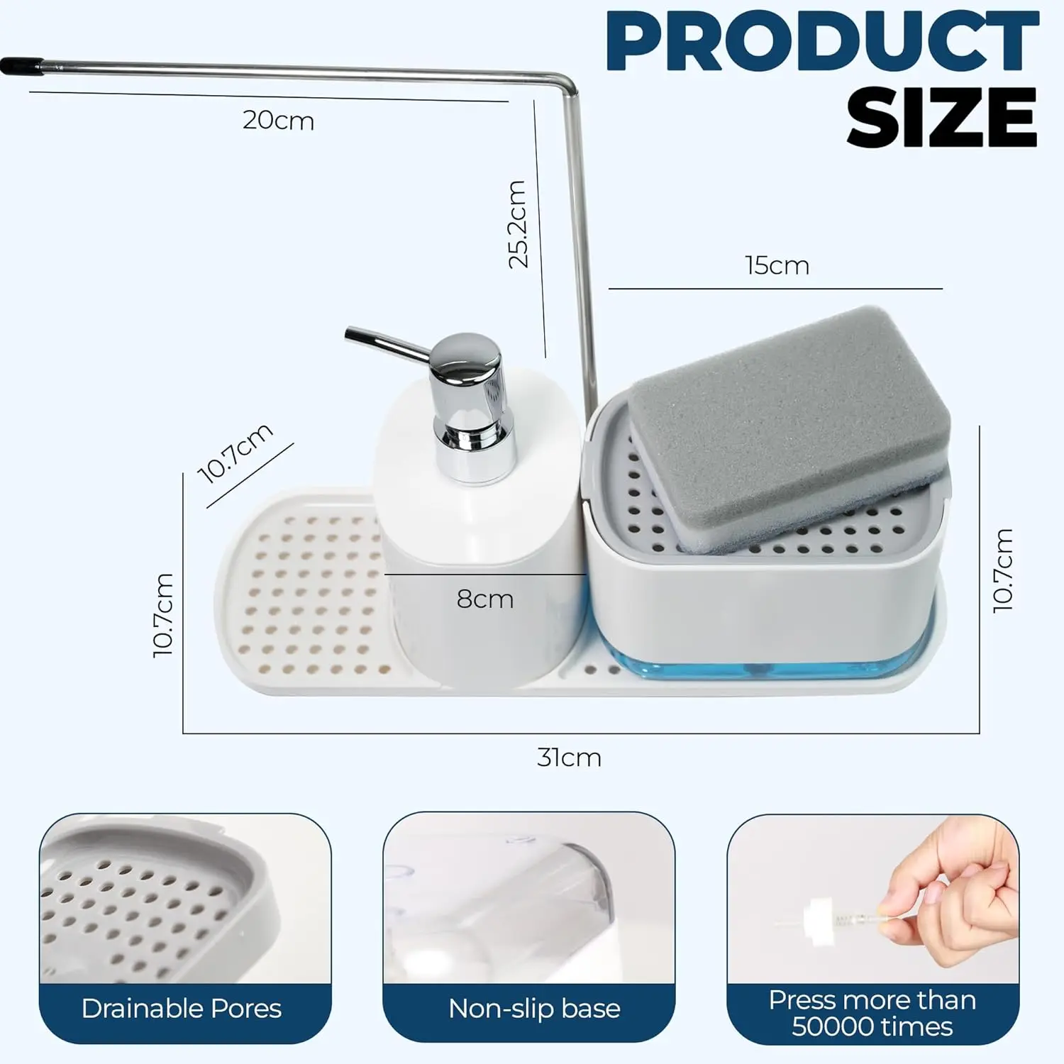 HOQUSA Zestaw dozowników mydła do rąk i naczyń 5 w 1 z tacą z uchwytem na gąbkę i uchwytem na ściereczki (czarny)