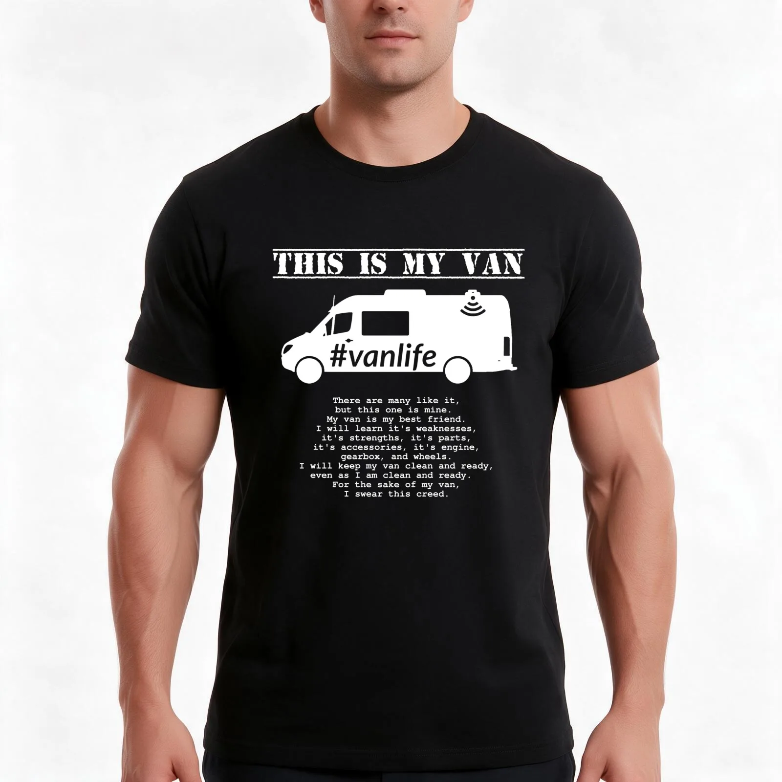 Vanlife Creed - Sprinter G2 T-Shirt, Summer Casual Cotton Tee, Oversized Streetwear Tops, Vintage Graphic Print, 100% Cotton