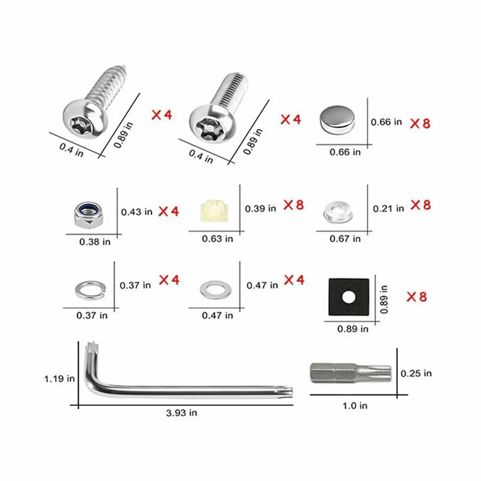 Conjunto de parafusos de placa de licença de aço inoxidável, à prova de ferrugem, hardware de montagem de placa de carro, peças de parafusos de placa de licença de segurança automática