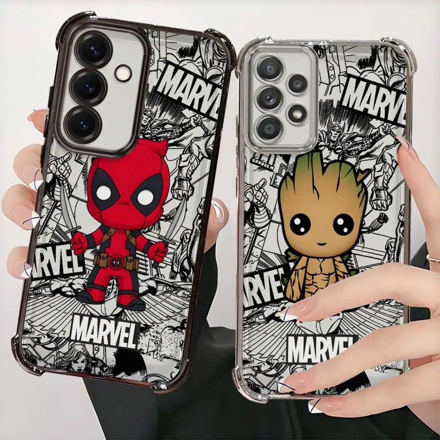 Funda transparente de dibujos animados de Marvel Deadpool Groot para Samsung Galaxy A36 A13 A14 A15 A55 A23 A53 A56 5G A33 A25 A26 A24 A54