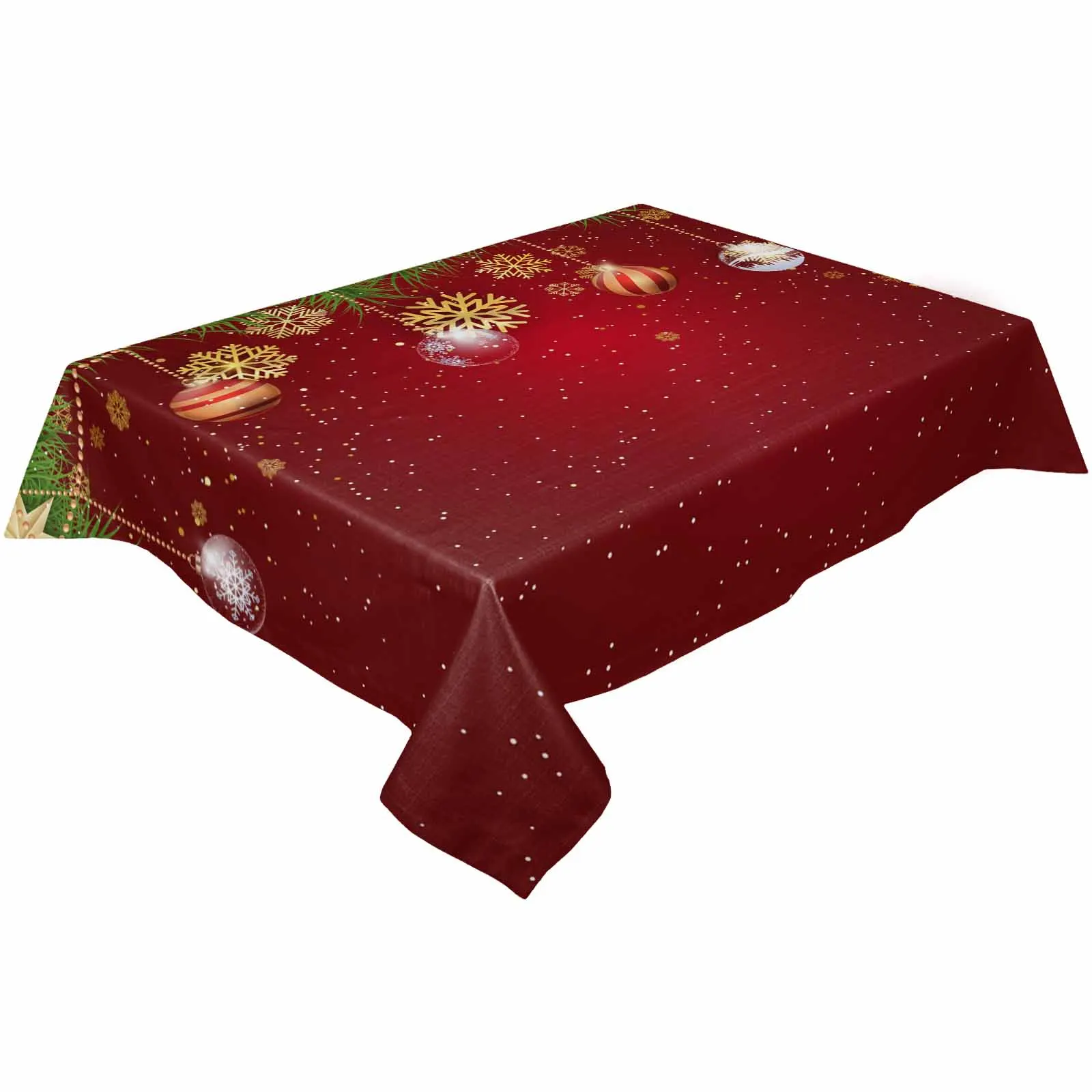 Christmas Lantern Ball Branches Ribbon Snowflakes Tablecloth Waterproof Dining Table Rectangular Round Table Cover Kitchen Decor