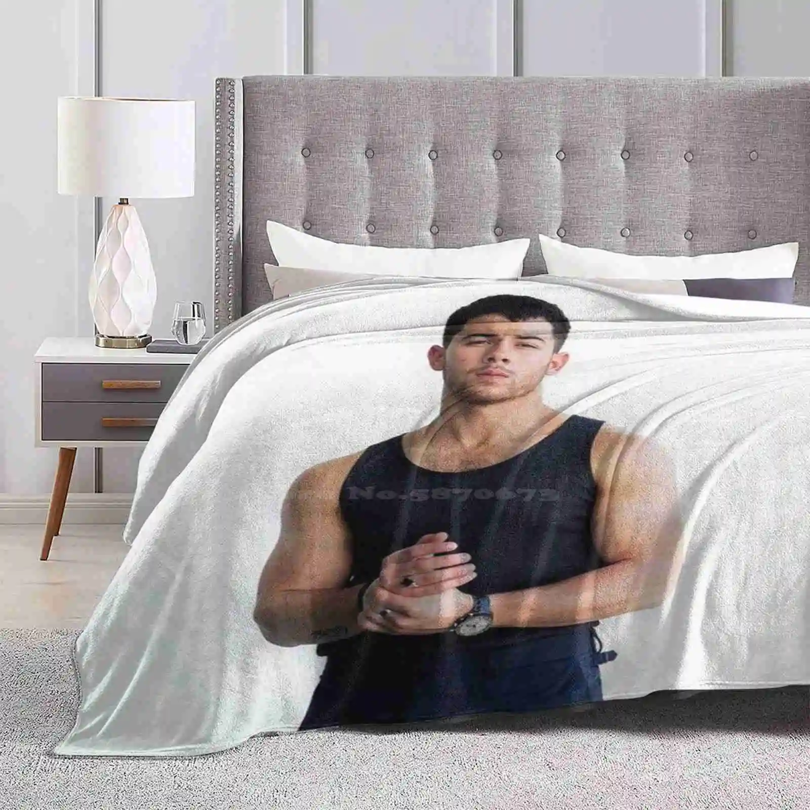 Nick Jonas For Home Sofa Bed Camping Car Plane Travel Portable Blanket Nick Jonas Handsome Sexy Famous Jonas Blue