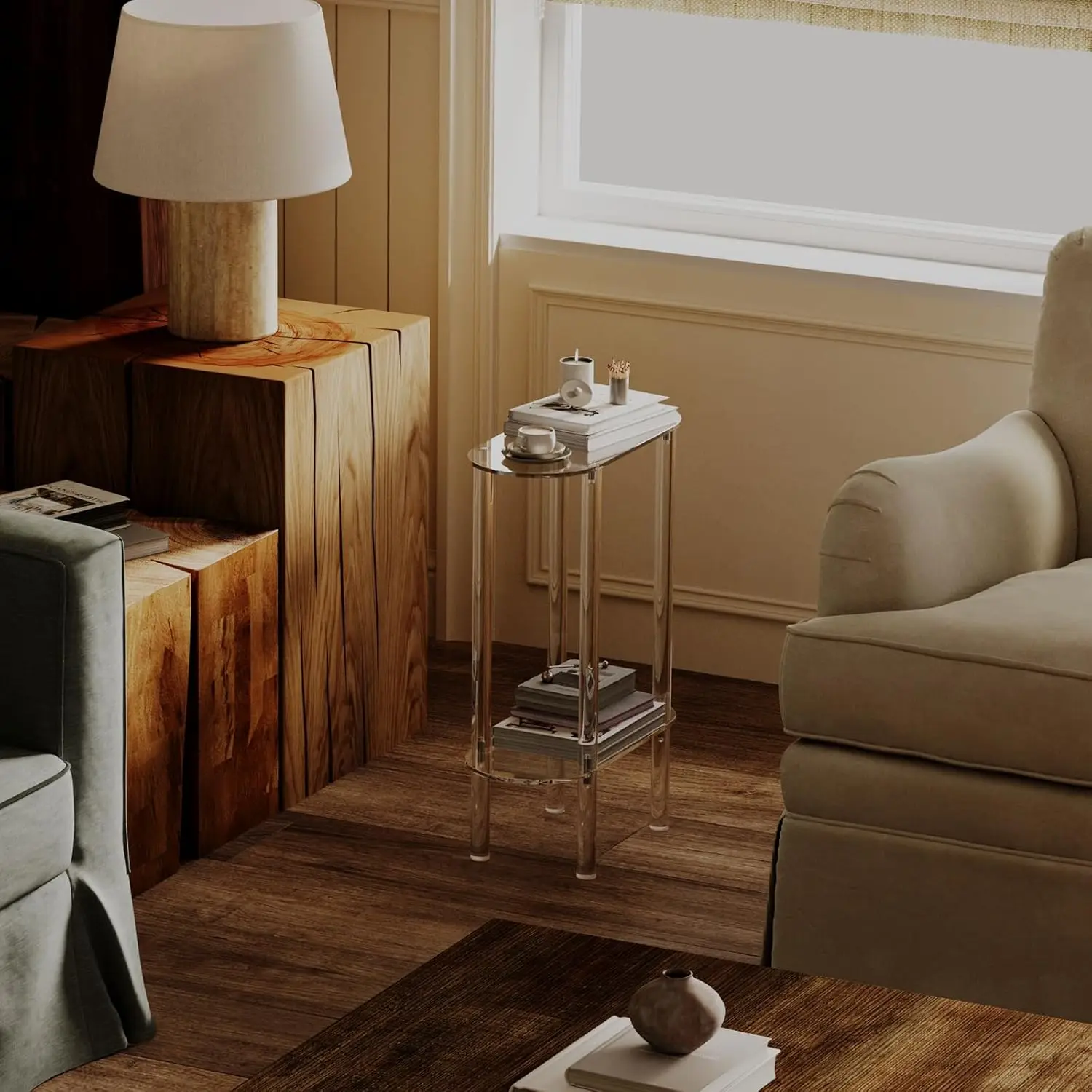 Acrylic Narrow Side Table for Small Spaces, 7