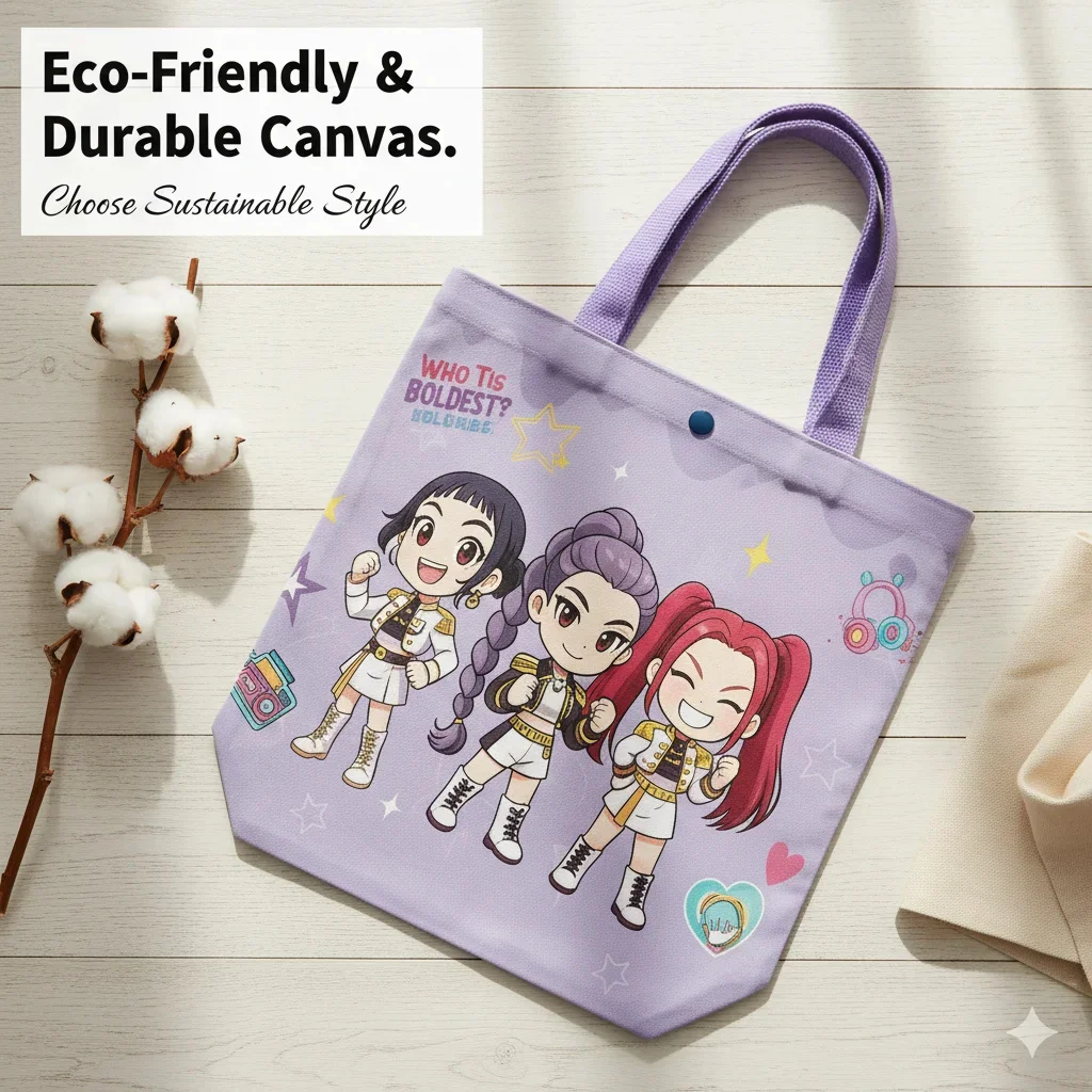 Kpop Girl Group Canvas Tote Bag Double Sided Print Large Capacity Shoulder Handbag Lightweight Shopping School Daily Use Gift