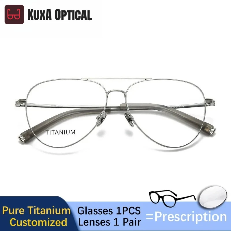 

KUXA Pilot Eyewear Men Pure Titanium Prescription Glasses Progressive Vision Correct Myopia Recipe Eyeglasses 1.61 1.67 Lenses