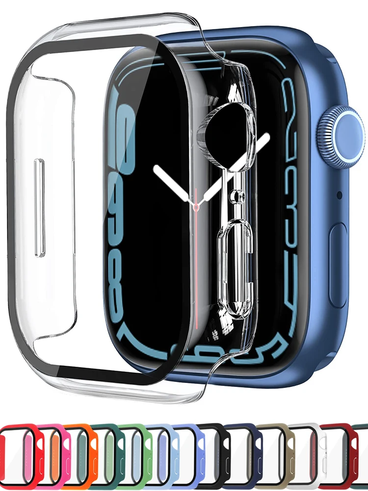 Tempered Glass+Cover For Apple watch Case 45mm 41mm 44mm 40mm 42mm Screen Protector Apple Watch Accessories serie 9 4 5 6 SE 7 8 image 6