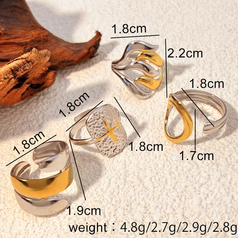 18K Gold Plated Mix Color Two-tone Geometric Ripple Open Rings Polished Metal Knuckle Ring Punk Jewelry Party Gifts Wholesale