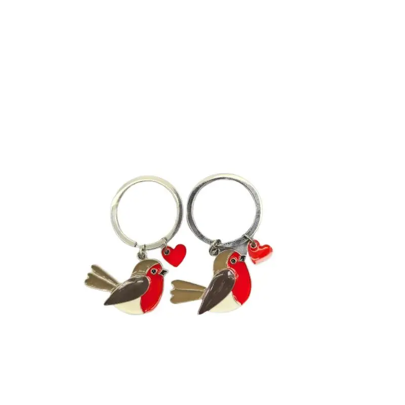 Niedlicher Rotkehlchen-Vogel Emaille-Schlüsselanhänger Kreativer Metall-Rot-Herz-Anhänger Schlüsselanhänger Romantisches Tier-Schmuckgeschenk für Frauen und Mädchen – Detail 7