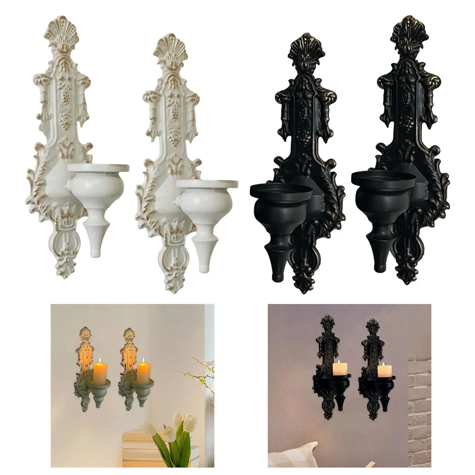 2x شمعدان هدايا حامل شموع مزخرف زخرفة حديدية مثبتة على الحائط للمنزل والزفاف والمدفأة والمهرجانات قطعة مركزية للطاولة
