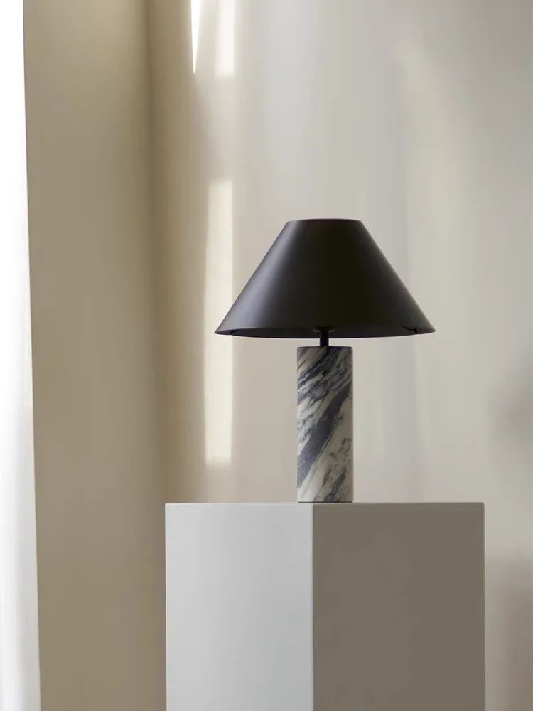 Italian Designer Marble Table Lamp Creative Iron Lampshade Bedside Living Room Decoration Item Luxury Desk Light Stone Base