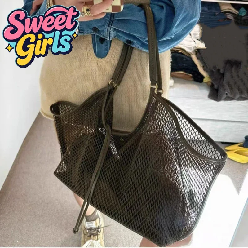 

Mesh Beach Bag Women's Shoulder Tote Bag Large Capacity Foldable Mesh Swim Bag With Inside Pocket Casual Shopper Totes