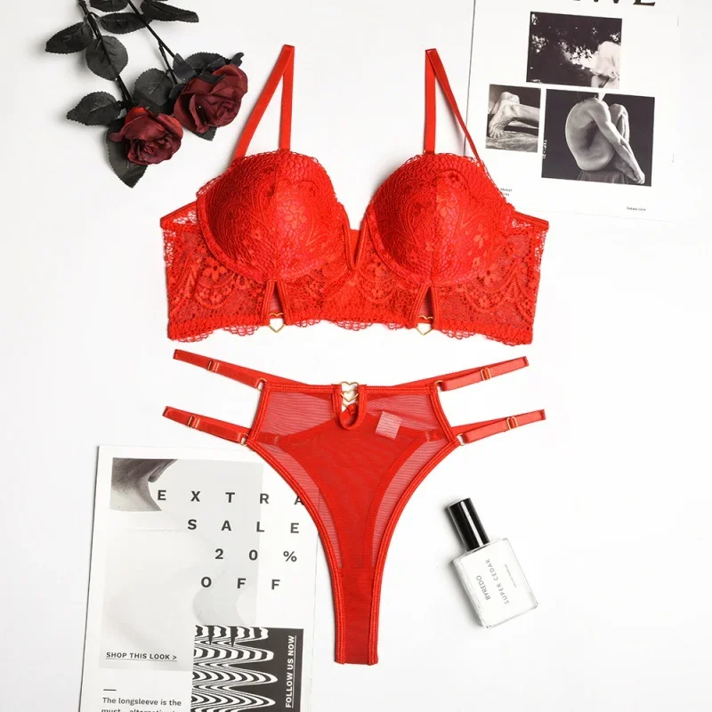 Bikini Fashion Sexy 2-Piece Set with High-End Mold Cup Steel Ring Popular Lace Stitching Sexy Lingerie