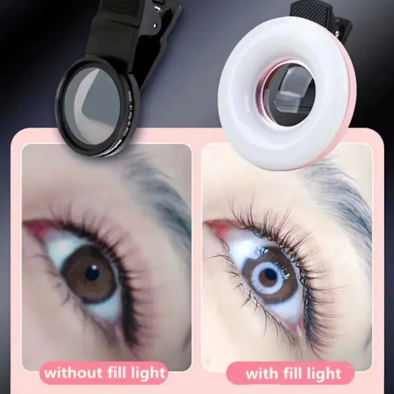 Портативный 15-кратный телефон, макрообъектив, заполняющее кольцо, свет, стеклянная лупа для ресниц высокой четкости для захвата ювелирных изделий, вышивки бровей