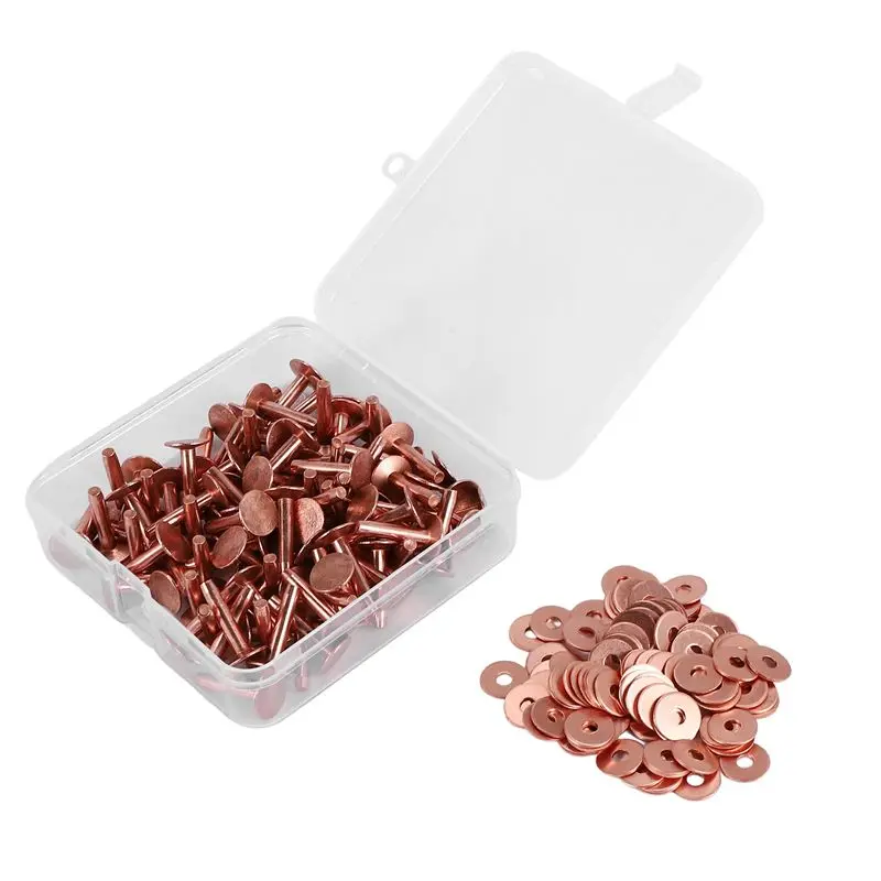 J1UL1N 100 Sets Copper Rivets And Burrs Washers Leather Copper Rivet Fastener For Wallets Collars Leather DIY Craft Supplies
