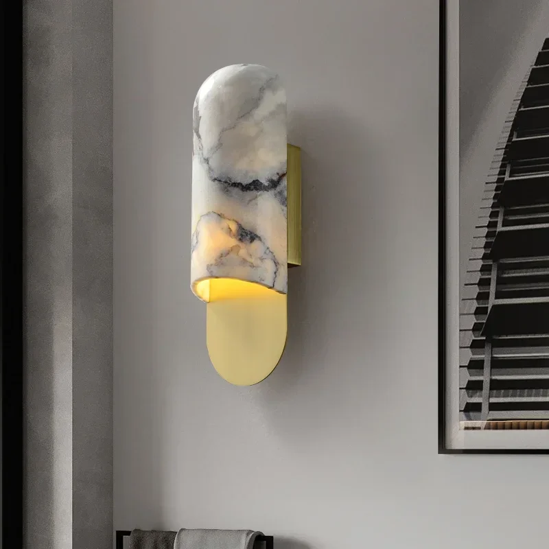 Applique Murale LED en Cuivre et Marbre de Luxe, Haut de Gamme, Rétro, Vintage, Décoration, Luminaire pour Chambre à Coucher, Salon, Couloir