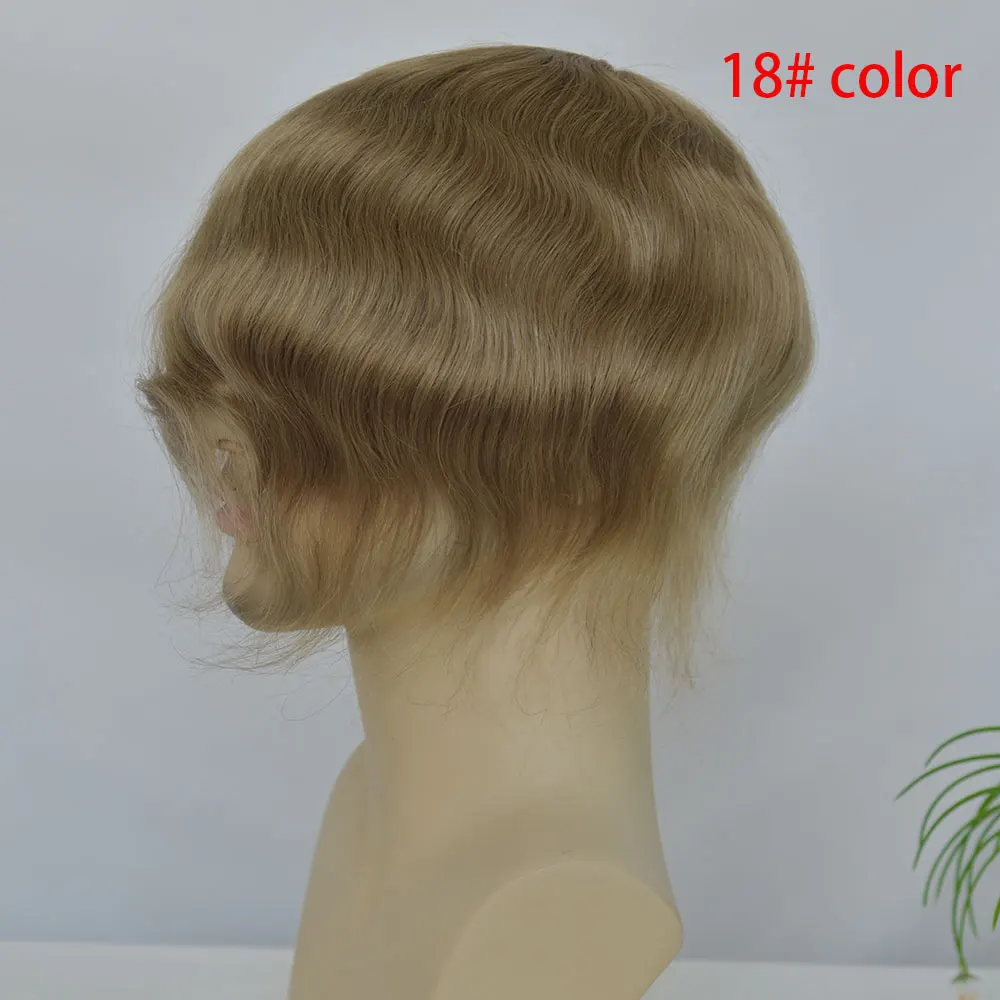 

Швейцарский парик-накладка для мужчин из 100% натуральных европейских волос, 8x10 дюймов, светло-коричневый, 18 # Мужской парик для замещения волос