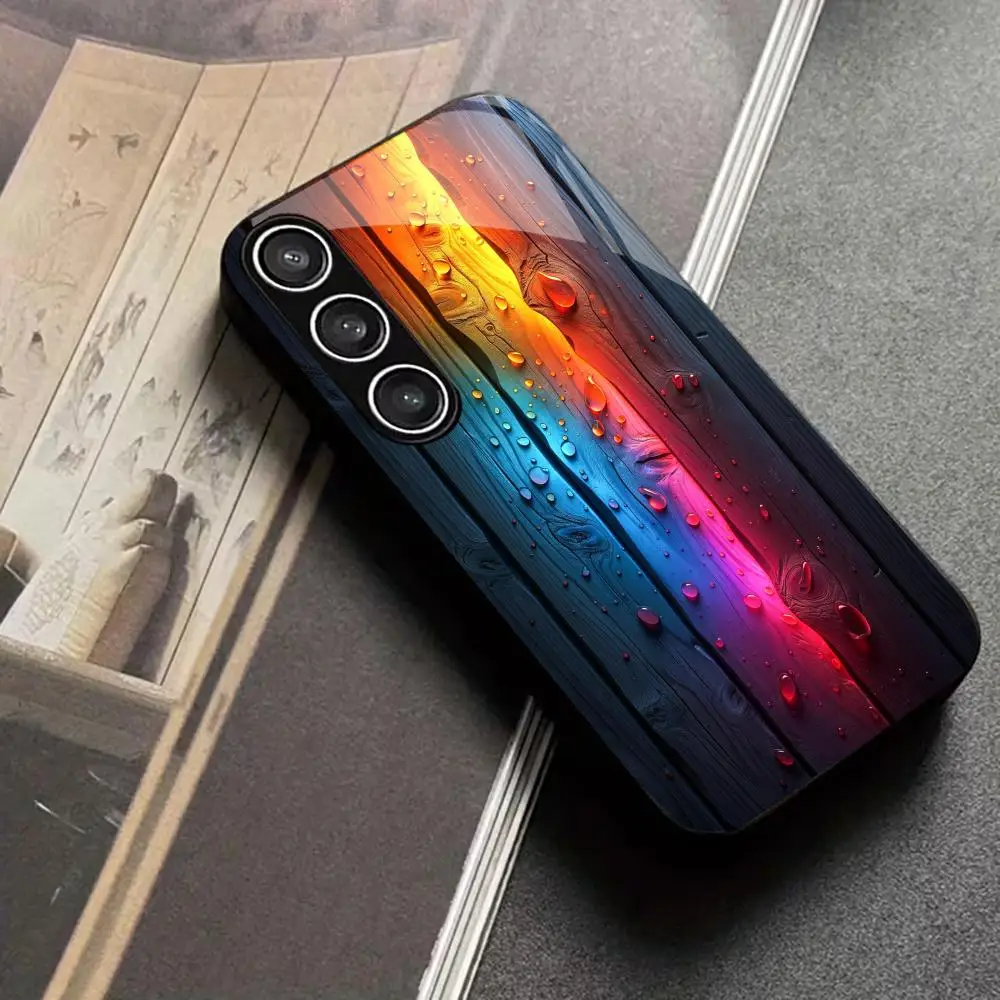 Colorful wood grain tempered glass phone case suitable for Samsung Galaxy S26 S25 S24 S23 S22 S20 FE/Ultra/Plus anti drop