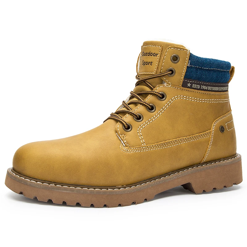 Botas de inverno de couro genuíno masculino grossas de pele quente tornozelo botas de trabalho calçado masculino botas de neve à prova dplus água mais tamanho 40-46