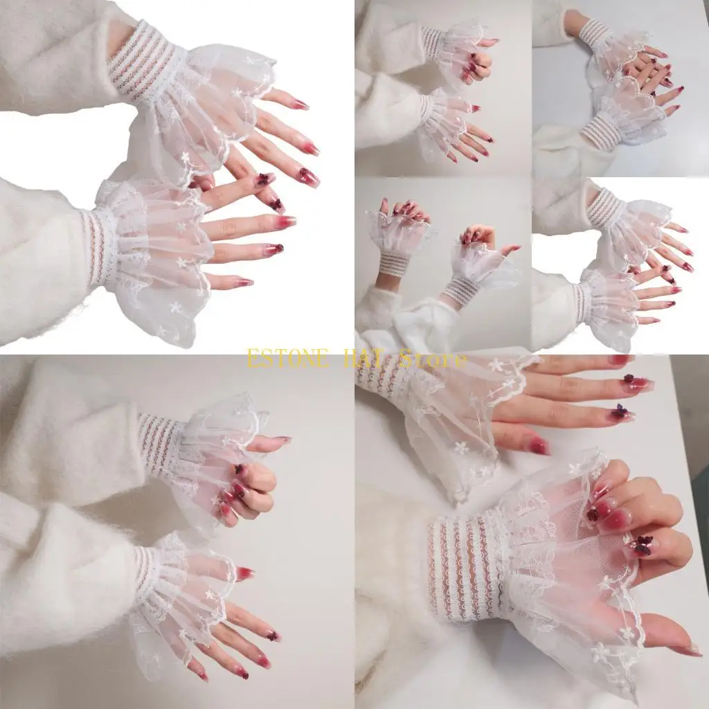 

49MF Elegant Lace Sleeves For Nails Art Photography Soft Sheer Fabric Comfortable Elastic Arm Covers