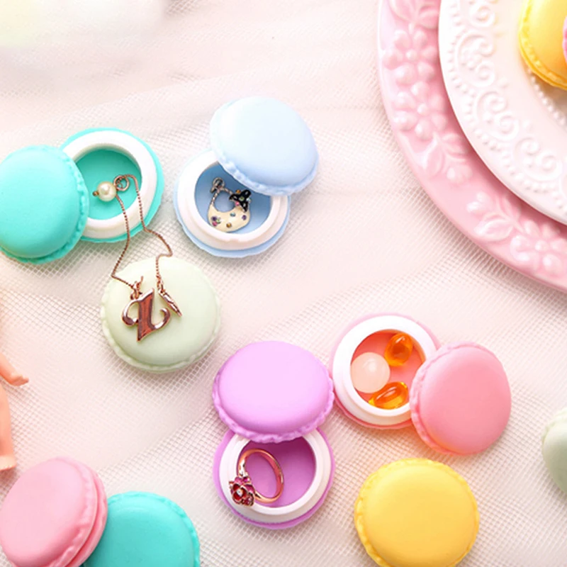 Portable Circle Cute Fashion Mini Macaroon Cookie Design Candy Color Storage Box Jewelry Box Mini Chocolate Snacks Box