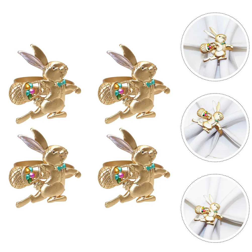 4Pcs Rabbit Napkin Rings Adorable Bunny Napkin Clasps for Holiday Dinner Table Decor Reusable Serviette Holder