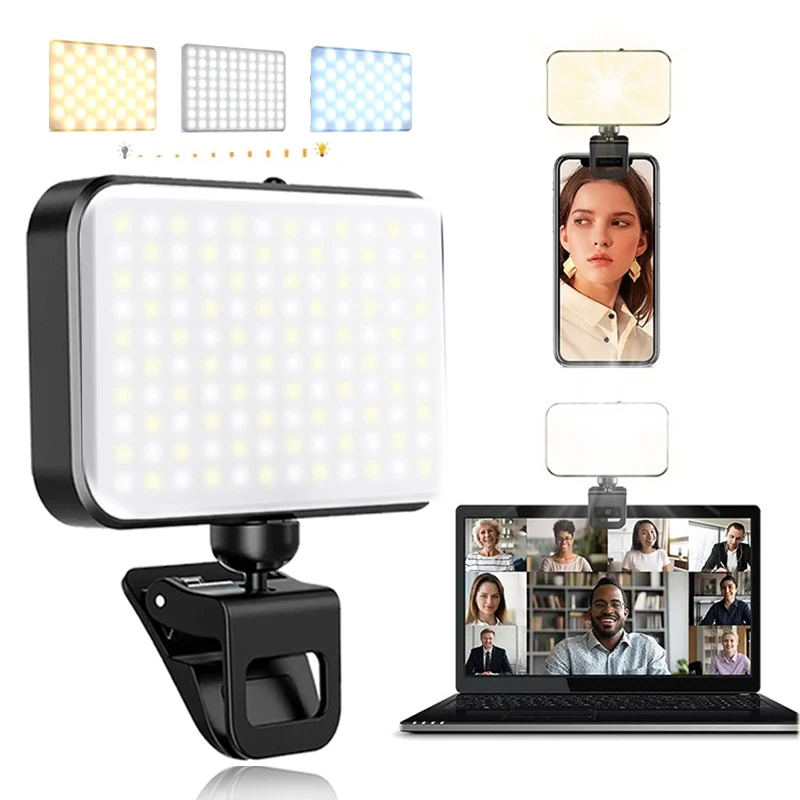 Selfie Light Rechargeable LED Cell Phone Fill Light Portable Photo Clip on Light for Selfie Conference Video Makeup Live Stream