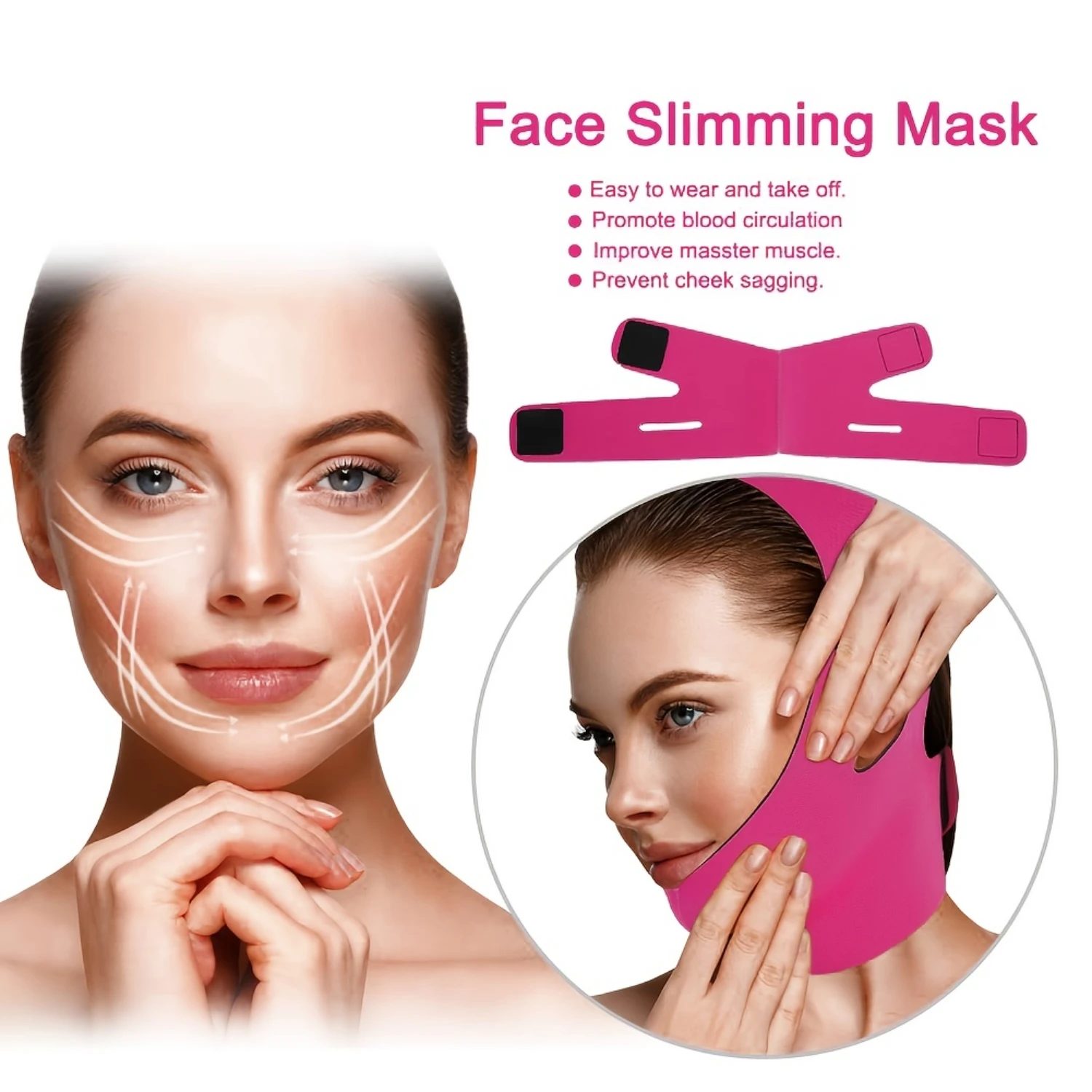 Face Slimming Double Chin Skin Strap Bandage Belt - เข็มขัดกระชับสัดส่วนใบหน้าที่มีประสิทธิภาพสําหรับการปรับปรุงรูปทรงใบหน้า - ใบหน้าที่ปรับได้