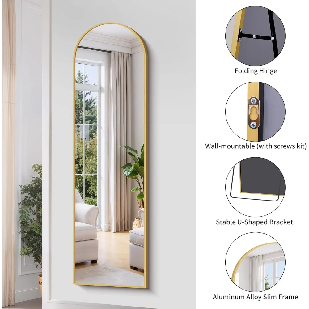 Bodenspiegel in voller Länge, 59 x 16 Zoll, freistehend oder an der Wand montiert, Aluminiumrahmen, ideal für Schlafzimmer und Heimdekoration