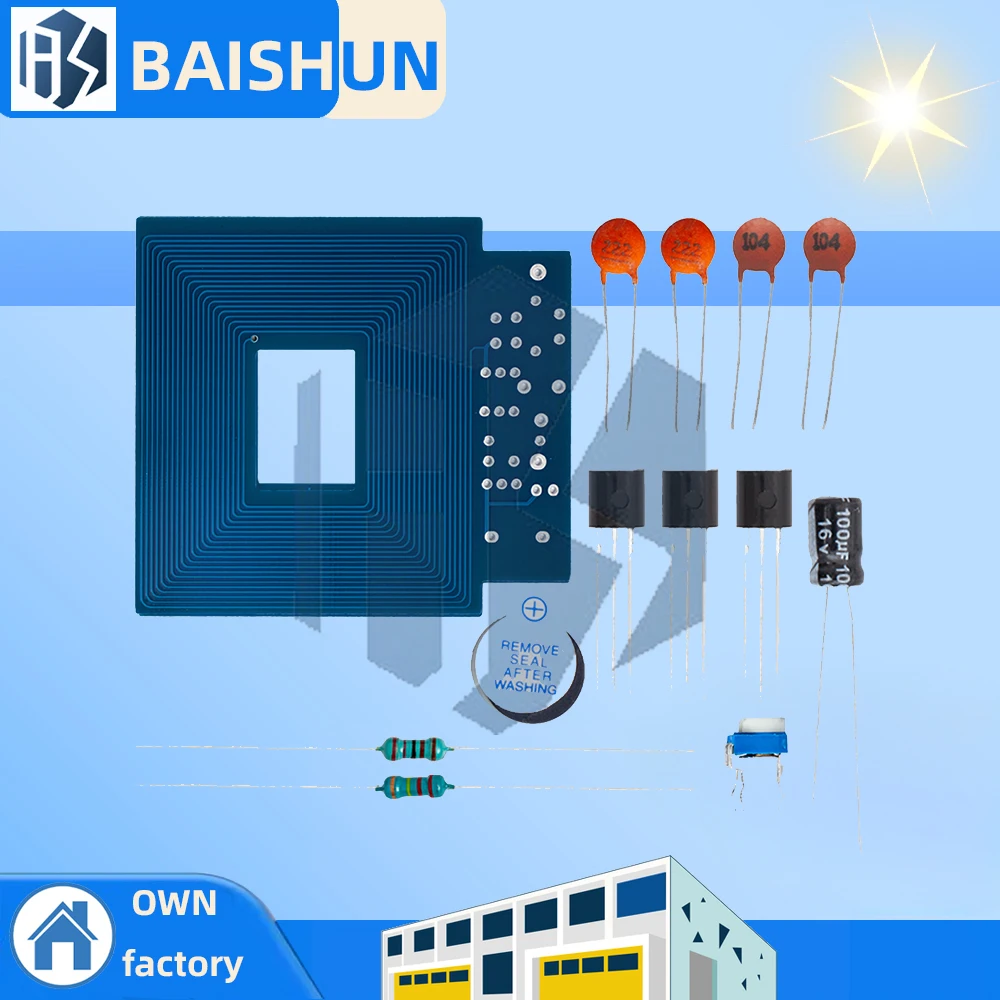 조립되지 않은 금속 탐지기 키트 – 3V-5V DC 센서 보드(PCB, 버저, 커패시터 포함)