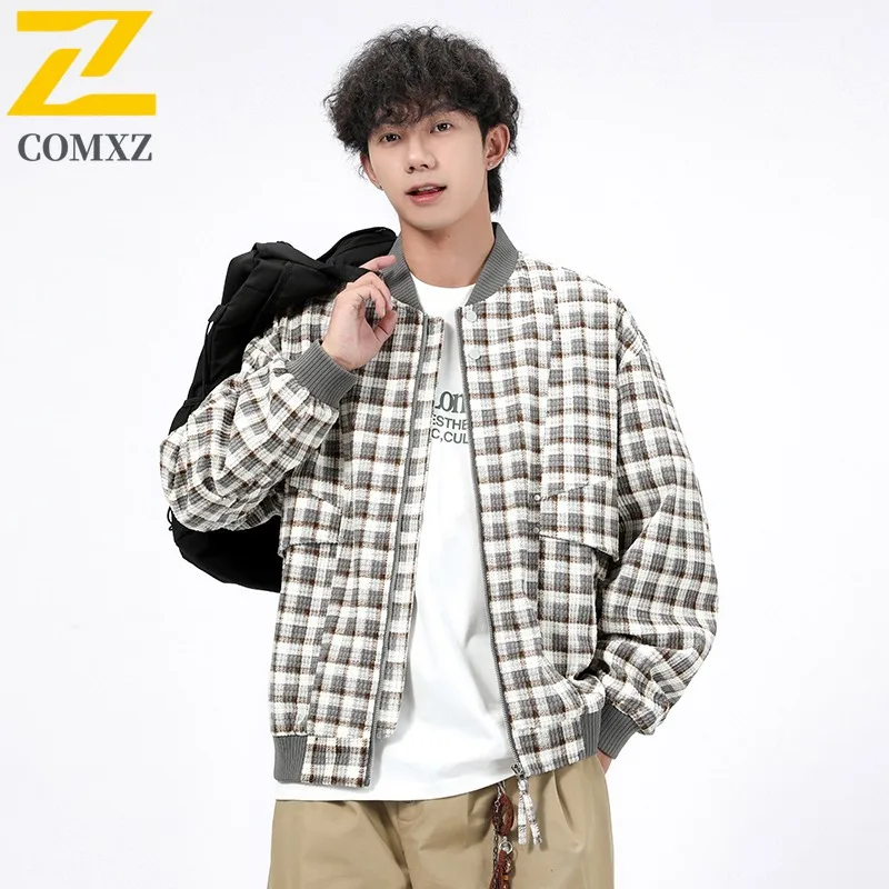 COMXZ 2025 Plus Size Mens Jacket Autumn Oversized Trendy Coat Big Tall Fashion Outerwear M 8XL Street Style Urban