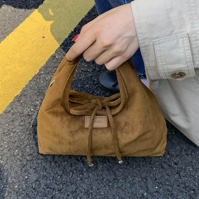 Ladies' Handbag 2026 Suede Bow Design Tote Bag New Large Capacity Single Shoulder Crossbody Bucket Bags