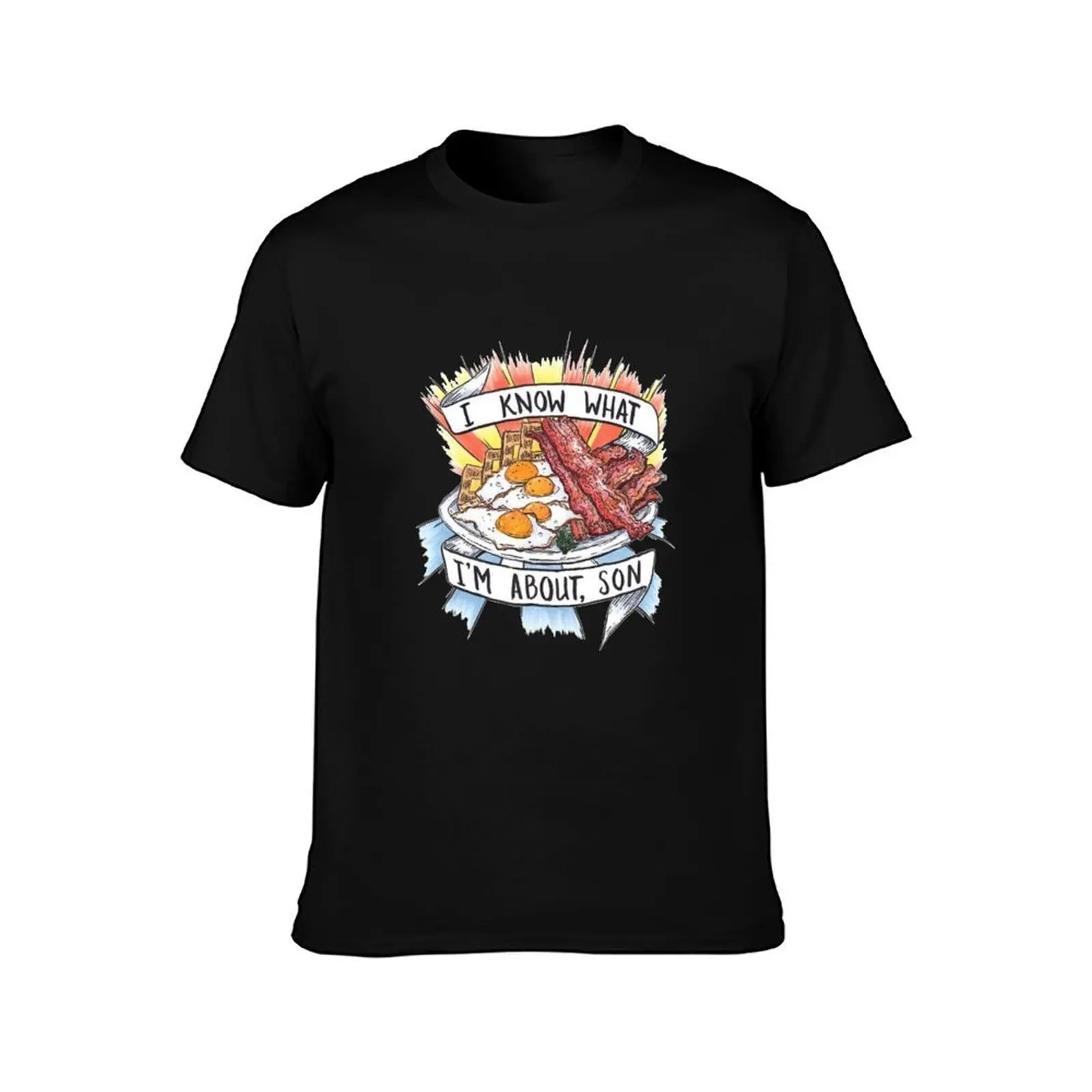 Breakfast T-Shirt, Summer Casual Cotton Tee, Oversized Streetwear Tops, Vintage Graphic Print, Loose Fit Short Sleeve