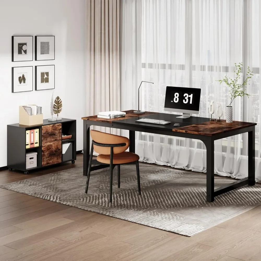 Biurko komputerowe w kształcie litery L o długości 63 cali z szafką na dokumenty 40 cali, biurko executive z mobilną szafką na dokumenty, nowoczesny zestaw mebli