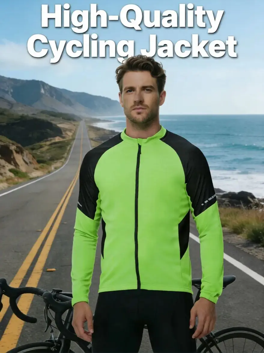Herren Sport-Fit Farbblock Schnelltrocknend Atmungsaktives Langarm-Radtrikot für Mountainbike-Fahren