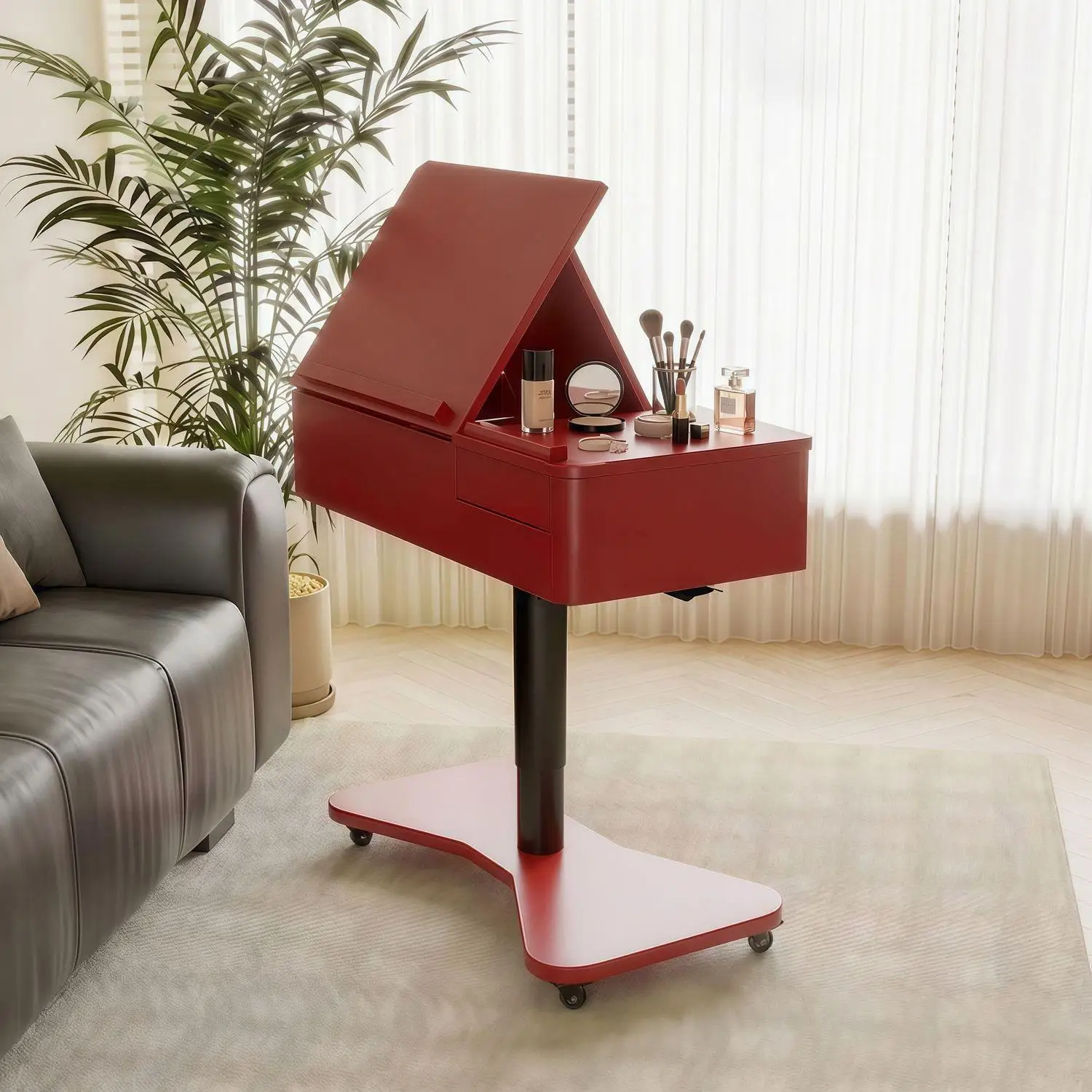 Bauhaus simple mobile makeup table movable lifting dresser small apartment bedside with wheels dressing table explosion