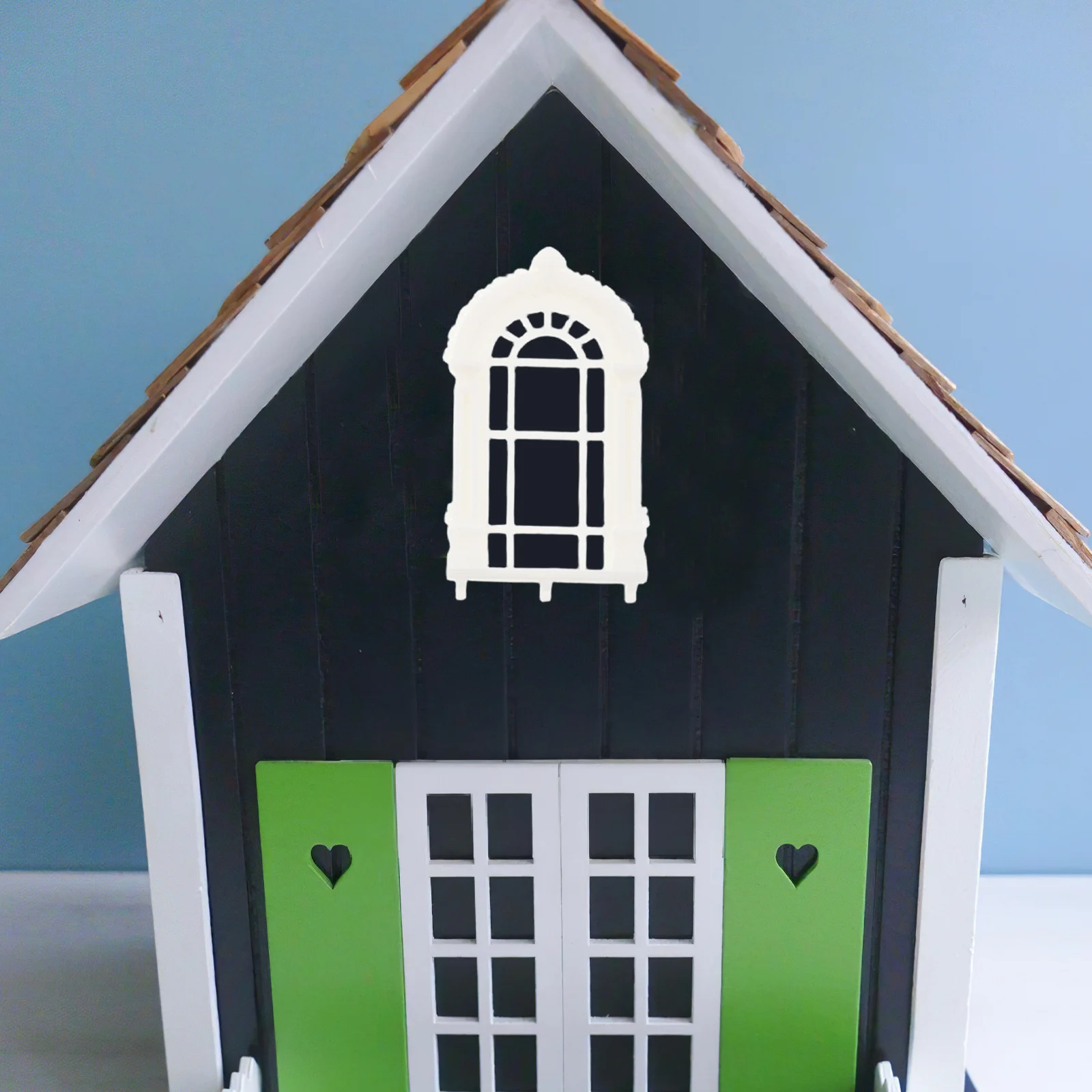 4 Stück Miniatur-Puppenhaus-Fensterrahmen im Bogenstil, europäische Retro-Kleinfenster, DIY-Hausmöbel, Dekorationen, Gitter, Mini