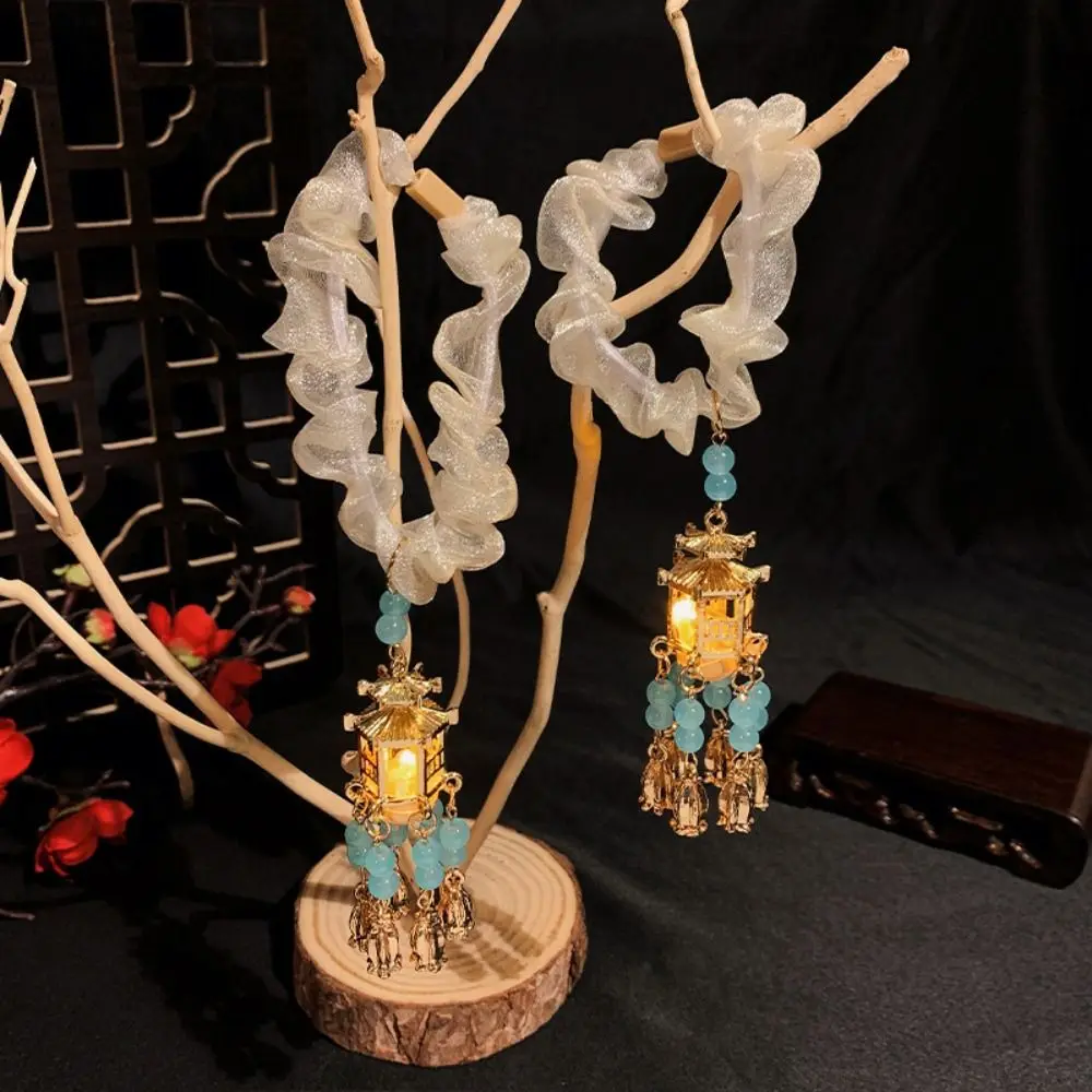 

Elegant Chinese Ancient Style Lantern Luminous Hair Rope Rabbit Elastic Hair Band Children Hair Ring New Year Crown Gift