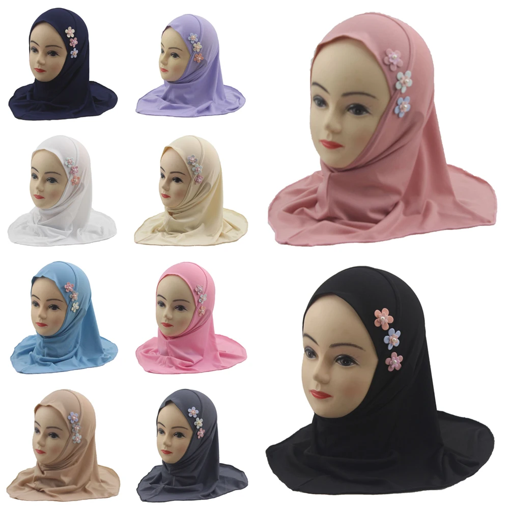 

New Muslim Kids Girls Beautiful Flower Hijab Islamic Scarf Shawls for 2 To 6 Years Old Arab Scarf Instant Headscarf Amira Turban