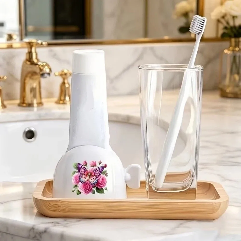 Multi-functional Toothpaste Squeezer Convenient Rolling Cleanser Squeezer Cat Flower Printed Labor-Saving Toothpaste Dispenser