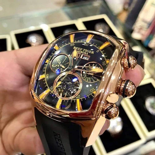 Imagen 2 del producto Reef Tiger 316L Acero inoxidable barril de vino reloj automático moda multifunción Tourbillon relojes mecánicos para hombres RGA3069