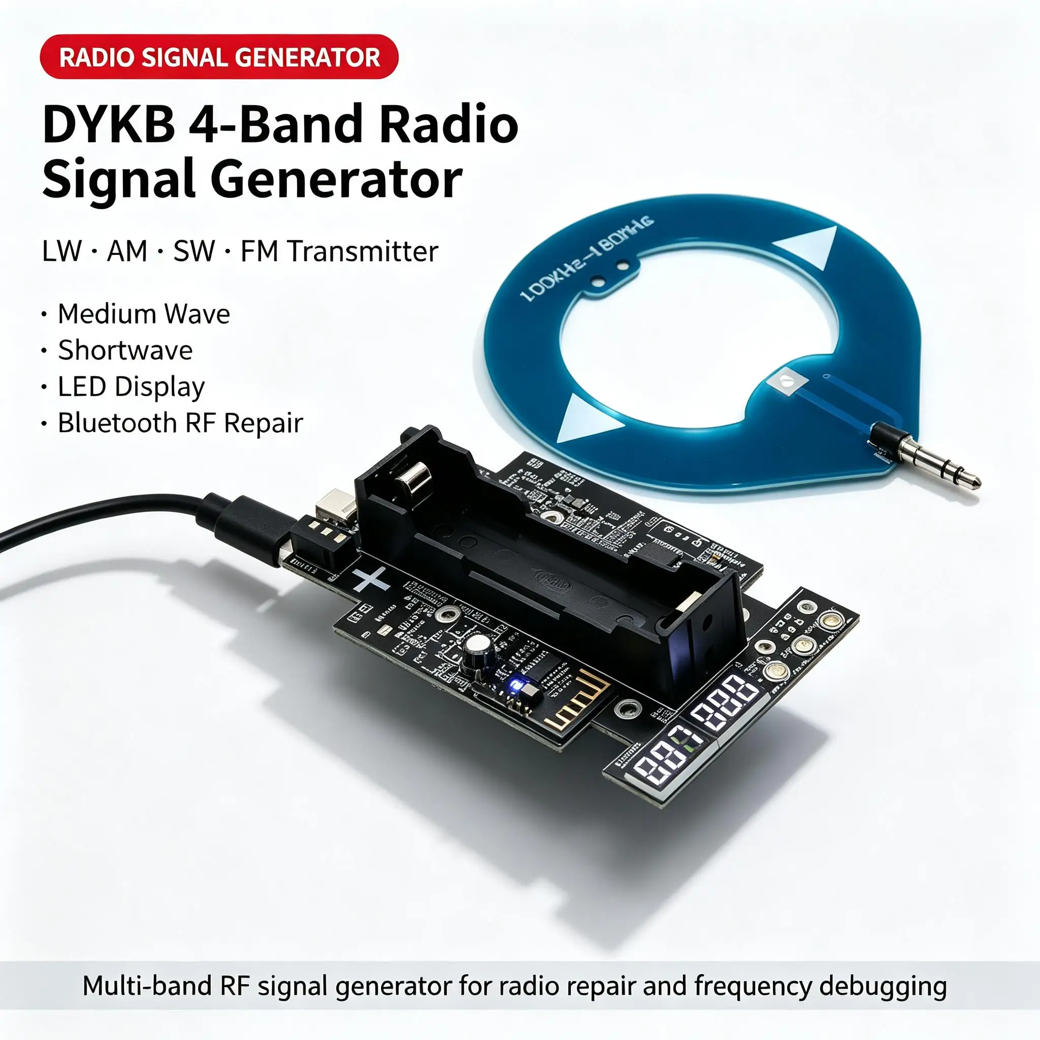 DYKB 4-Band Radio Signal Generator LW AM SW FM Medium Wave Shortwave Transmitter LED Display Frequency Bluetooth Repair Debug RF