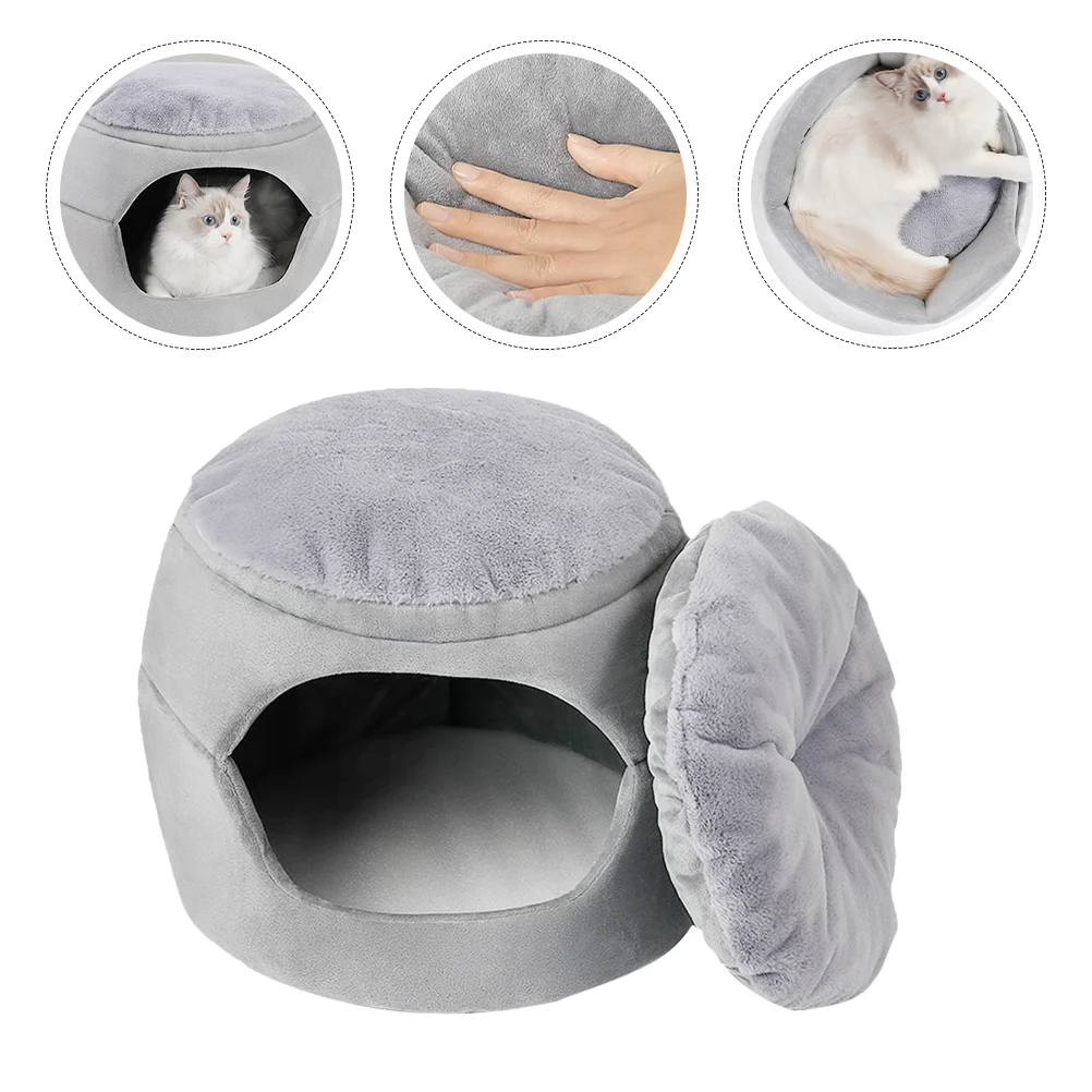 

Pet Bed Light Grey Sleep Beds Small Dog Playhouse Cotton Nest Pearl Cat PP Secure Windproof