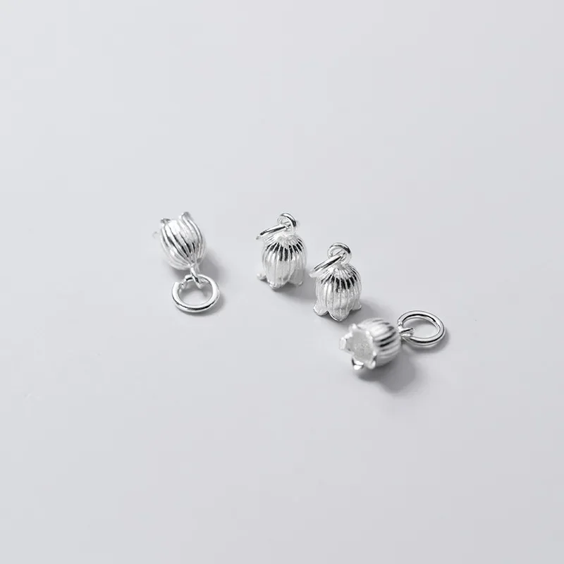 TrustDavis Real 925 Sterling Thai Silver Fashion Tulip Flower Charm Pendant Handmade DIY Accessories Jewelry Wholesale  DZ451