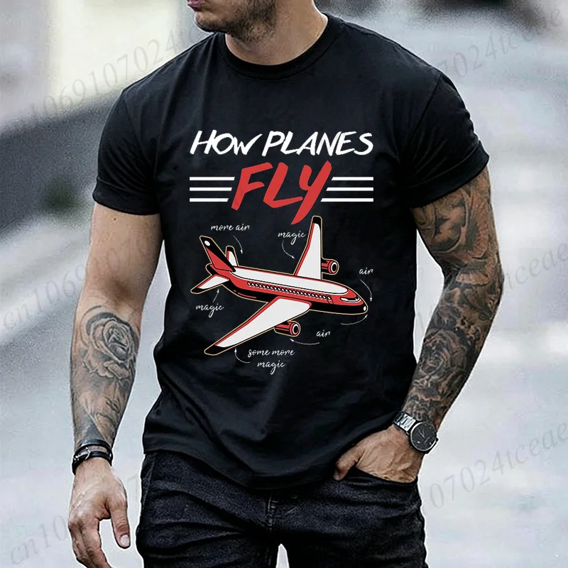 Aviation-Themed T-Shirt Minimalist Airplane Pattern T-Shirt Men's Casual T-Shirt Hip-Hop Street Style Pattern T-Shirt Gift for Flight Enthusiasts