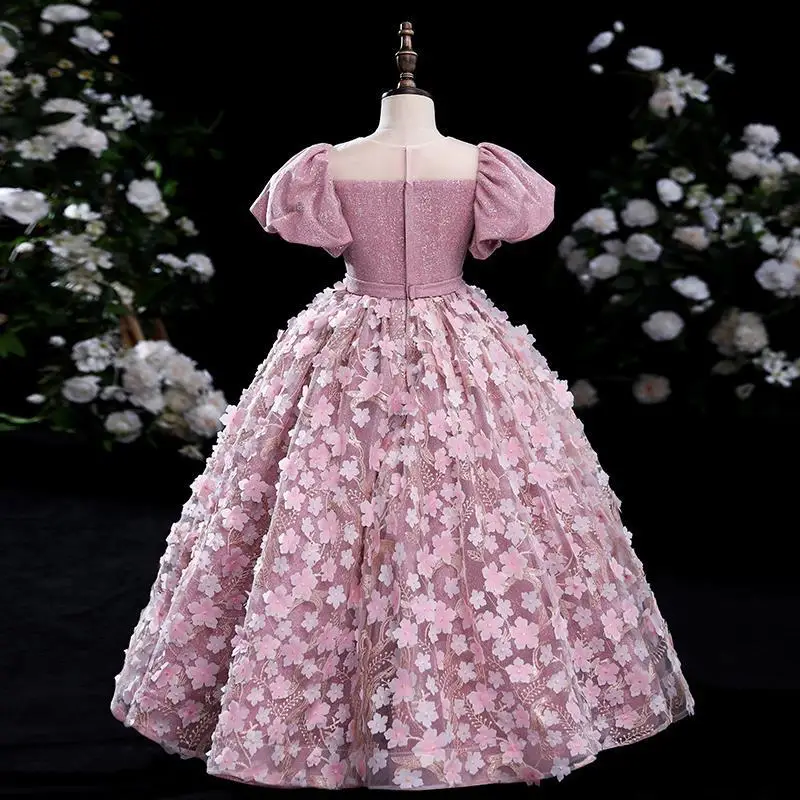 Children\'s Dress 2023 Spring New Girls Fluffy Piano Performance Dress Flower Girl Host Elegant Catwalk Show Evening Dress