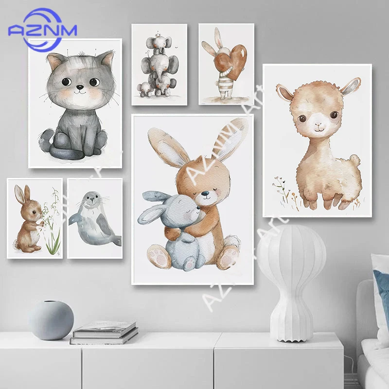 Modern Minimalist Cartoon Animal Art Poster Canvas Printing Kindergarten Nursery Home Children's Room Wall Decoration Painting