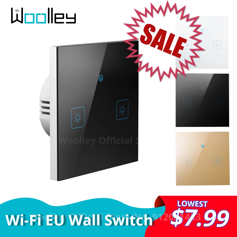 Woolley Wifi EU Touch Switch Black White Golden Smart Wall Light Switches Glass Panel 1/2/3 Gang Work with Alexa, Google Home