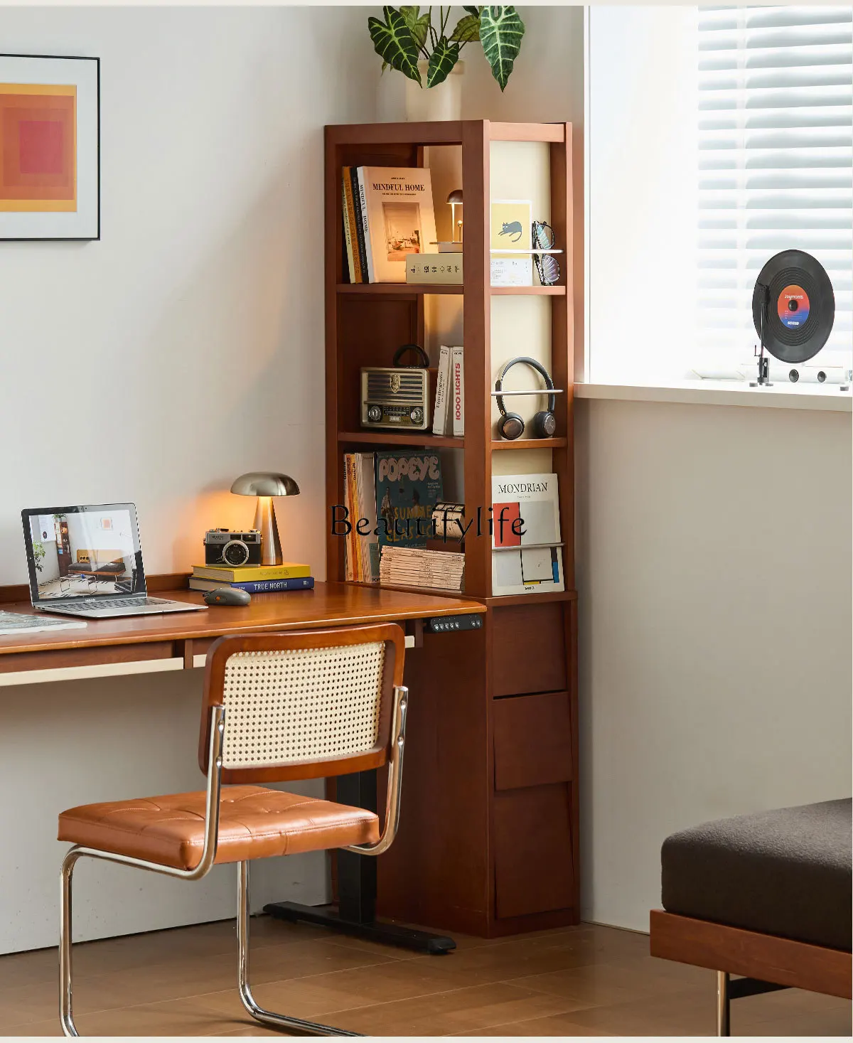 

Vintage Style Solid Wood Bookshelf Floor-standing Storage Corner Small Narrow Cabinet Display Organizer