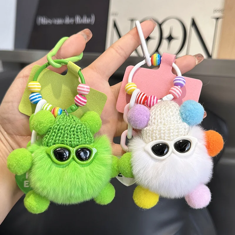 

Plush Keychain Briquettes Doll School Bag Cute Pendant Hairball Keychain Real Fur Keychains Clothing Accessories Hanging